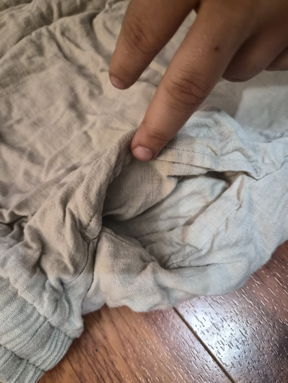 Hem Light Beige Wide-Leg Linen-Blend Drawstring Pants - Picture 3 of 4